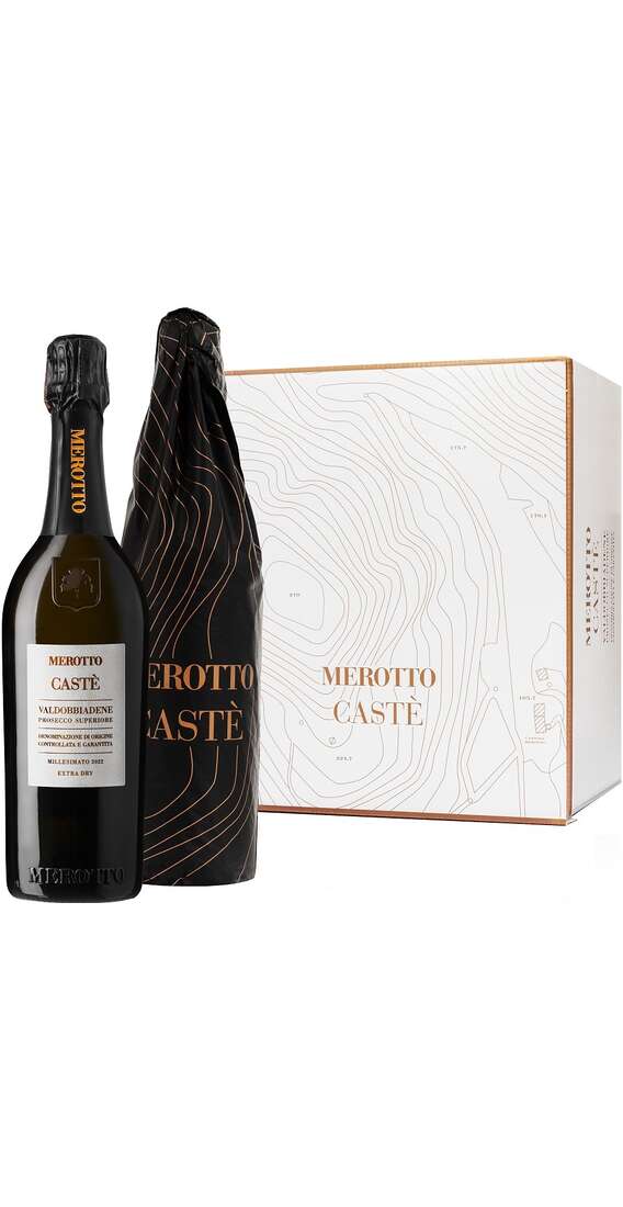 Schachtel mit 6 Flaschen Valdobbiadene Prosecco Superiore Extra Dry Millesimato „CASTÈ“ DOCG