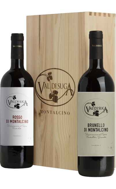 Brunello di Montalcino et Rosso Montalcino en caisse bois [Val di Suga]