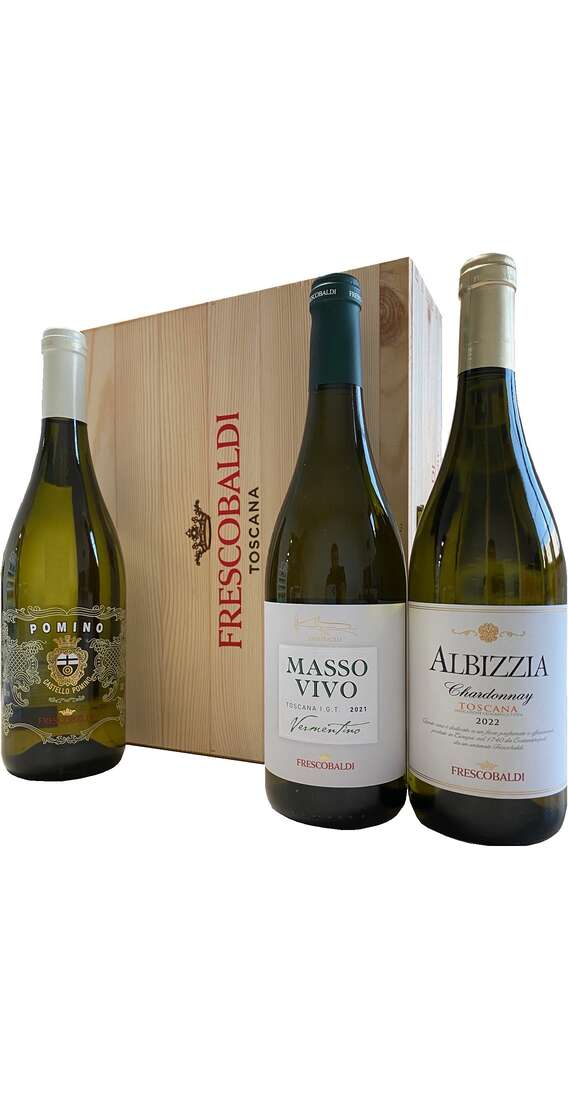 Caisse en bois 3 vins : Albizzia, Massovino e Pomino Bianco