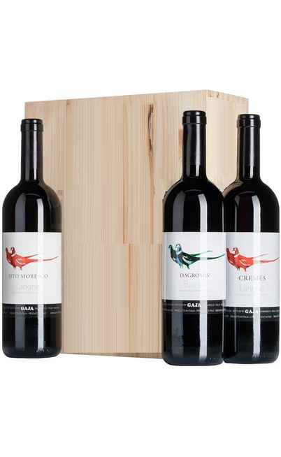 Caisse en bois 3 vins Barolo Dagromis, Cremes et Sito Moresco [Gaja]