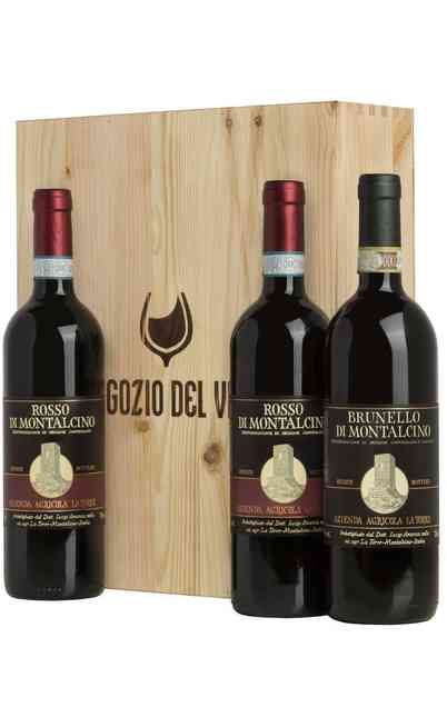 Caisse en bois 3 vins Brunello Montalcino et Rosso Montalcino