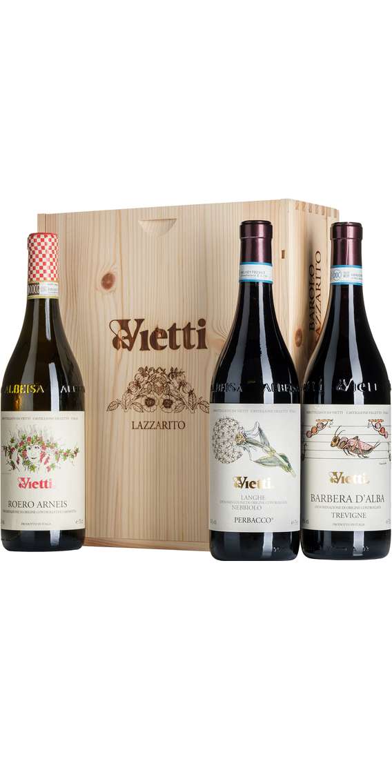 Caisse en bois 3 vins Nebbiolo, Barbera et Roero Arneis