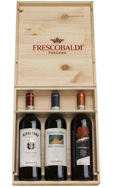 Caisse en bois 3 vins : Rosso Montalcino, Nipozzano et Morellino [FRESCOBALDI]