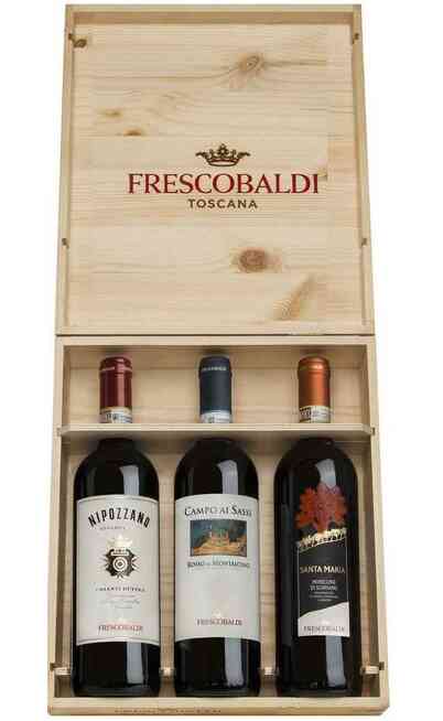 Caisse en bois 3 vins : Rosso Montalcino, Nipozzano et Morellino