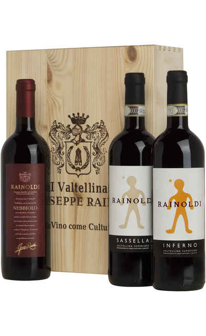 Caisse en bois 3 vins Valtellina Sassella, Inferno et Nebbiolo [Aldo Rainoldi]