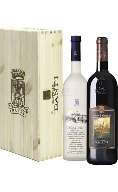 Caisse en bois de Brunello di Montalcino et Grappa Cantina Banfi [BANFI]