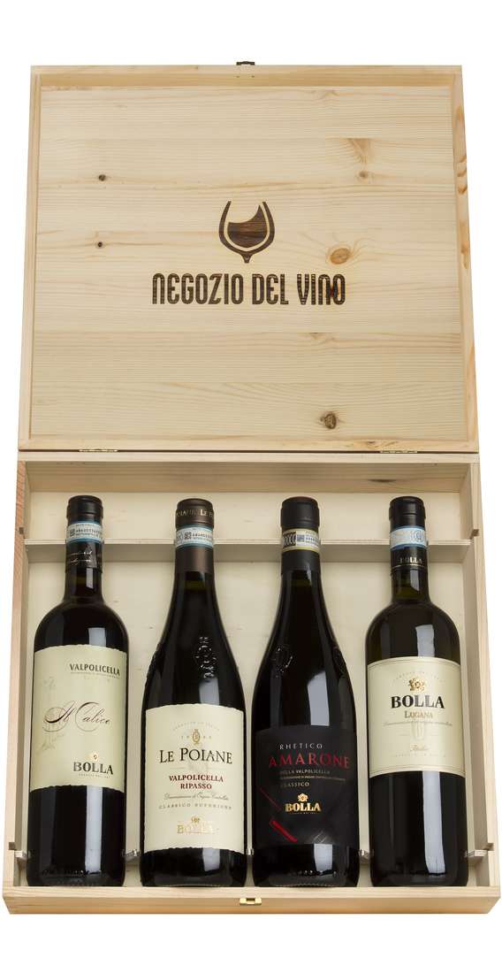 Coffret Bois 4 Vins Amarone, Ripasso, Valpolicella et Custoza