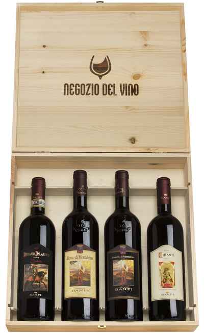 Coffret Bois 4 Vins, Brunello, Rosso Montalcino, Chianti Riserva et Chianti [BANFI]