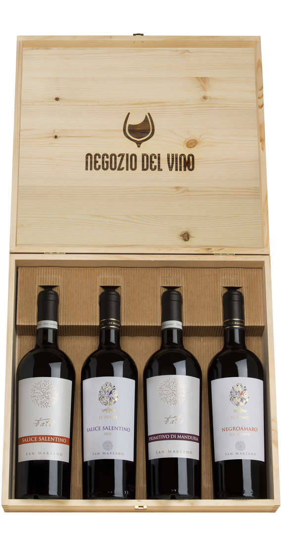 Coffret en bois 4 vins des Pouilles Negroamaro et Primitivo