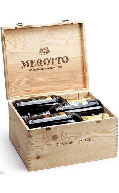 Coffret en bois contenant 6 Proseccos Merotto