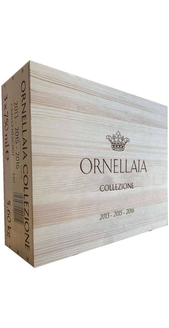 COLLECTION verticale Bolgheri Superiore Ornellaia DOC 2013-2015-2016 en caisse en bois