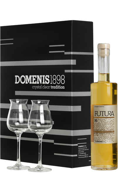 Confezione regalo Grappa DOMENIS Futura36 con 2 bicchieri [DOMENIS1898]