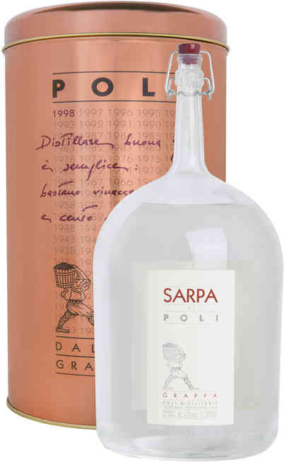 Doppelmagnum 3 Liter Grappa „Sarpa di Poli Big Mama“ aus Merlot und Cabernet, verpackt