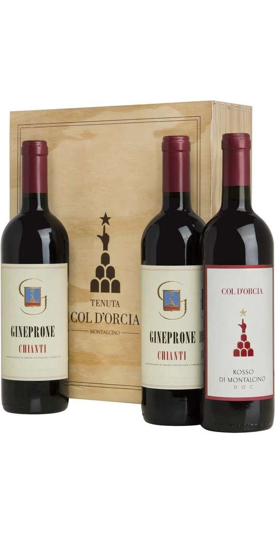 Holzkiste 3 Weine, 2 Chianti und Rosso Montalcino