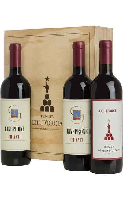 Holzkiste 3 Weine, 2 Chianti und Rosso Montalcino [Col d'Orcia]