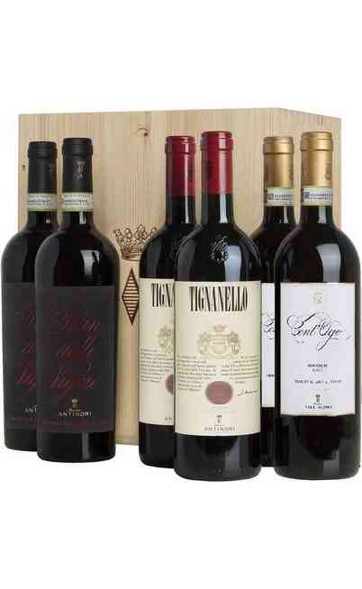Holzkiste 6 Autorenweine - 2 Tignanello, 2 Pian delle Vigne und 2 Cont'Ugo