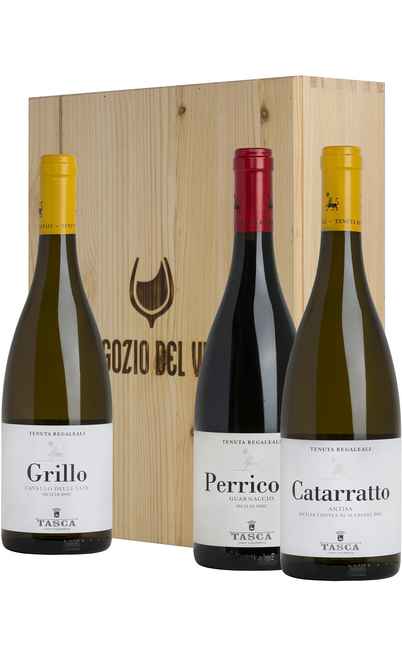 Holzkiste für 3 Catarratto-, Perricone- und Grillo-Weine [Tasca d'Almerita]