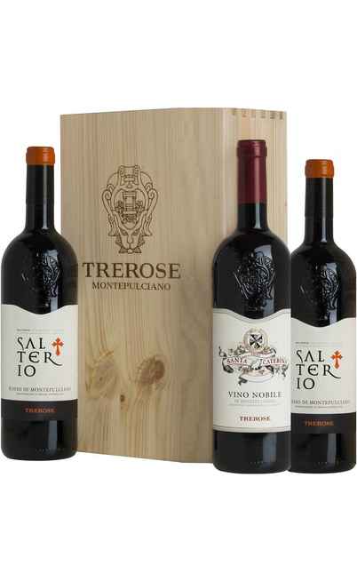 Holzkiste mit 3 Weinen Nobile Montepulciano und Rosso Montepulciano [TREROSE]