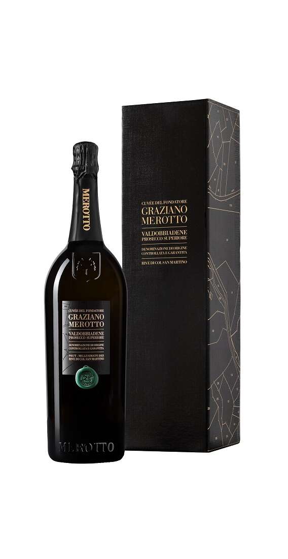 Magnum 1,5 Liter Valdobbiadene Prosecco Superiore Brut Rive Cuvée del Fondatore „Graziano Merotto“ DOCG verpackt