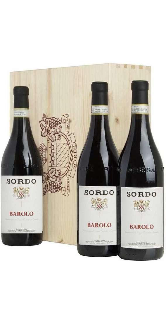 Vertikaler Barolo DOCG Sordo 2013 - 2016 - 2021 in Holzkiste