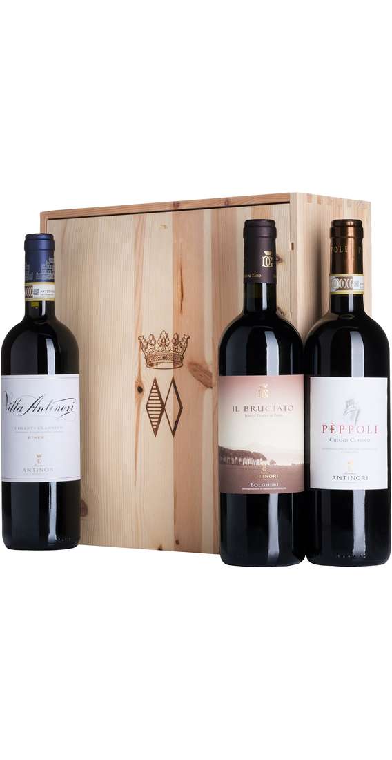 Wooden Box 3 Wines - Bruciato, Chianti Riserva e Peppoli