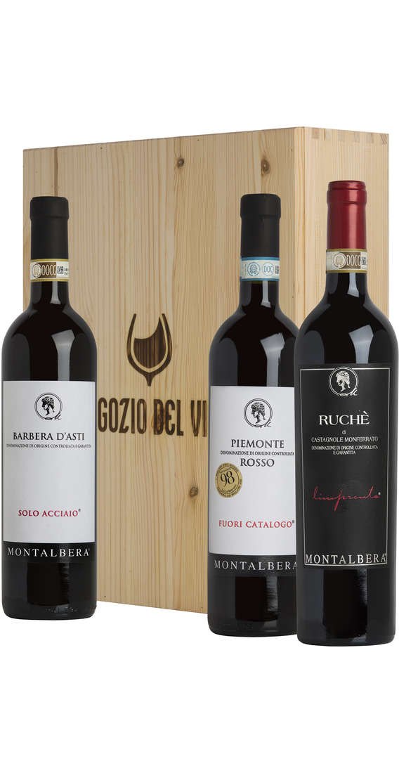 Wooden Box 3 Wines Ruché, Barbera e Rosso Fuori Catalogo 