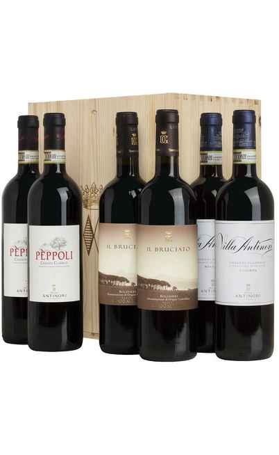 Wooden Box 6 Wines - 2 Bruciato, 2 Chianti Peppoli, 2 Chianti Riserva Villa Antinori [Antinori]