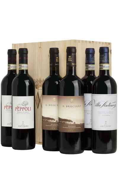 Wooden Box 6 Wines - 2 Bruciato, 2 Chianti Peppoli, 2 Chianti Riserva Villa Antinori